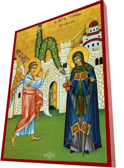 Saint Irini Chrysovalantou – Classic Byzantine Icon with Terracotta Reddish Line 28cm