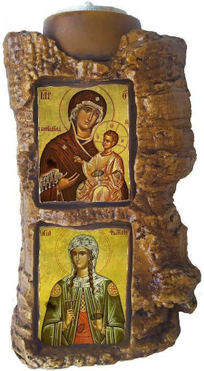 Holy Mary Portaïtissa & Agia Foteini Diptych Ceramic Candle Holder Reso 17cm