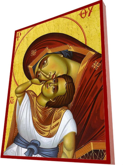 Holy Mary Glykofilousa Classic Byzantine Icon Terracotta Riza 28cm