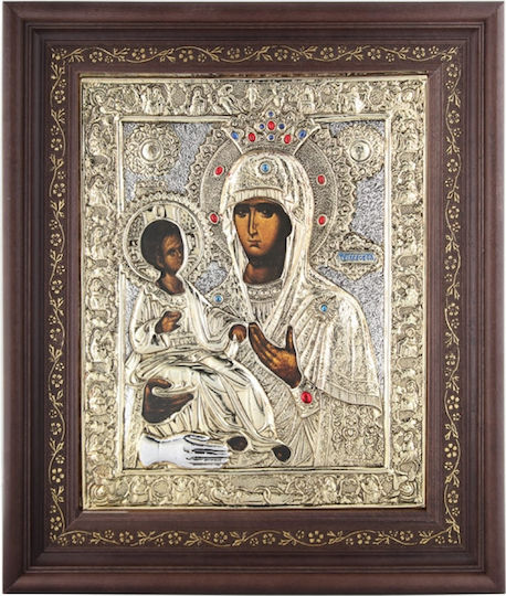 Image of Holy Mary Tricherousa Silver Leaf Covering 925 Local Gilding Code 1000 35x43
