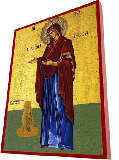 Holy Mary Elderly Woman – Classic Byzantine Saint Icon in Terracotta Red with Width 28cm