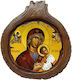 Icoană Fecioara Maria Amoilntului – De Perete Sau De Masă Ceramică Trunchi de Lemn Diametru 20cm