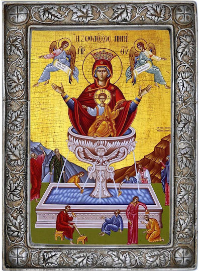 Life-giving Spring – Silvered Saint Icon with Ecclesiastical Frame 24cm