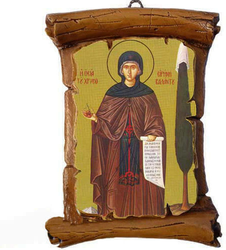 Heiligenikone Heilige Irini Chrysovalantou Keramik Papyros Wand 13cm