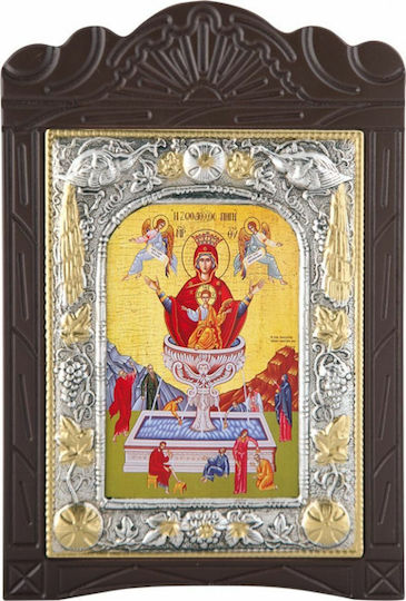Wood Carved Life-Giving Spring Icon Silver Leaf Covering 925 Local Gilding Code 204 19x29