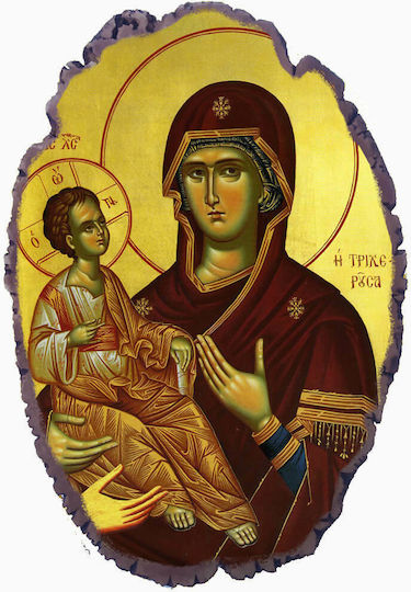 Holy Mary Tricherousa Stone Icon Base and Wall 21cm