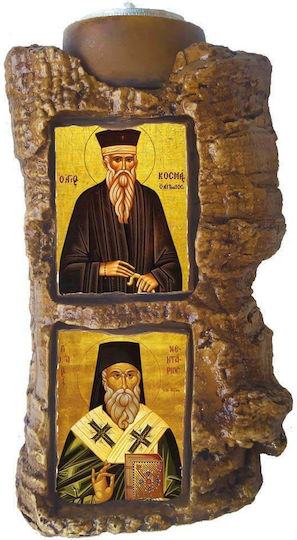 Αγιος Κοσμας Αιτωλος & Αγιος Νεκταριος Δίπτυχο Κεραμικό Κηροπήγιο Ρεσώ 17cm