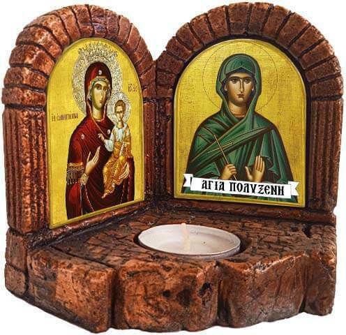 Saint Mary Guide and Saint Polyxeni Icons – Double Ceramic Icon Candle Holder 13cm