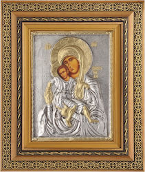 Icon Holy Mary of Kykkos Silver Leaf Cover 925 Local Gold Plating Code 800 40x50