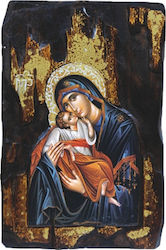 Icoană din Lemn cu Fecioara Maria și Iisus Hristos 38x25 Cm