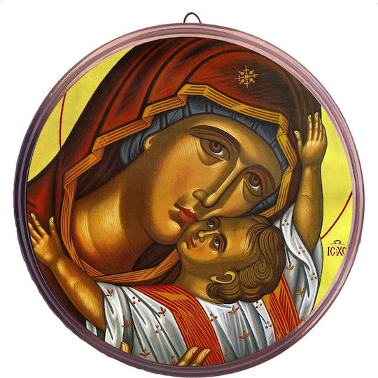 Holy Mary Kardiotissa Round Ceramic Wall Icon Bronze 12cm