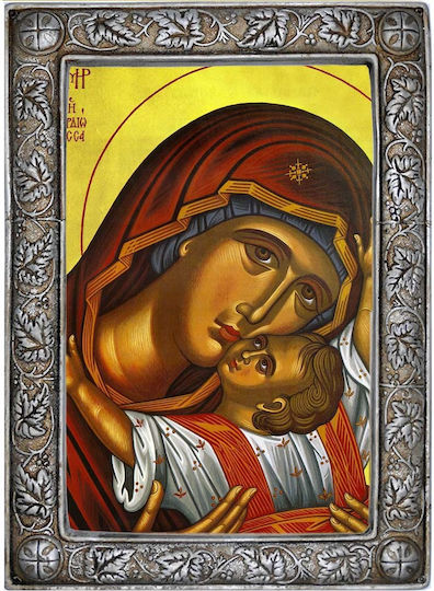 Holy Mary Kardiotissa – Silver Plated Religious Icon with Frame 24cm