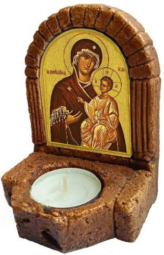 Image of the Holy Mary Portaïtissa Ceramic Icon Stand Candle Holder Reso 11cm