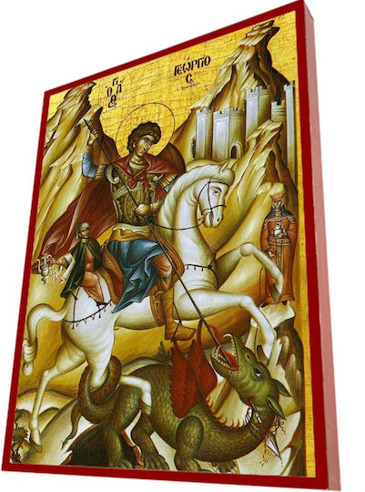 Saint George – Classic Byzantine Icon in Terracotta Red 28cm