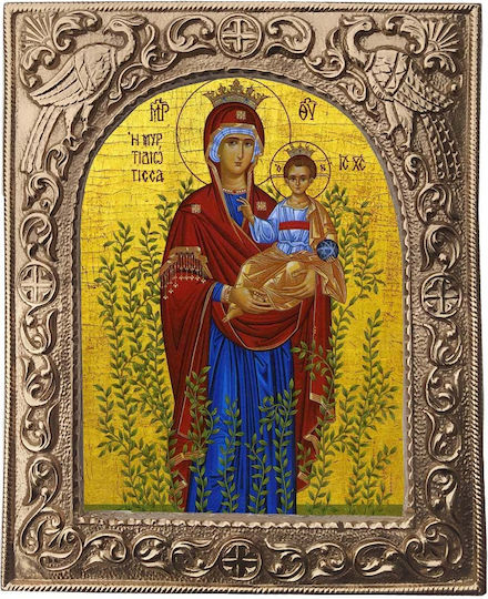 Holy Mary Myrtidiotissa – Ceramic Gold-Plated Icon for Church Frame 23cm