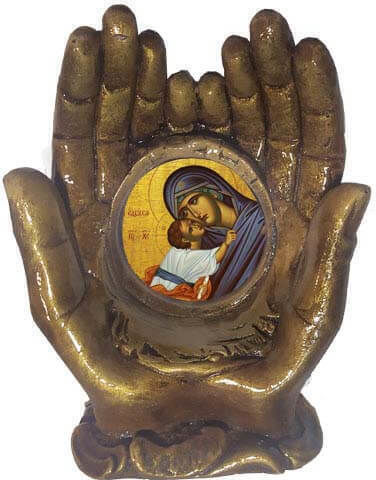 Heilige Maria Eleousa Tisch Keramik Darstellung Hände Fürbitte 15cm
