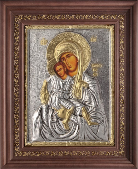 Icon Holy Mary of Kykkos Silver Leaf Covering 925 Local Gold Plating Code 1000 35x43