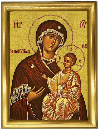 Holy Mary Portaïtissa Wooden Icon Luxury Gilded Lacquer 22cm