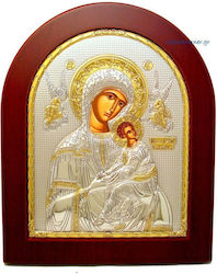 Silberne Heiligenikone Mutter Gottes Unbefleckt Goldene Dekoration Silberne Heiligenikone Mutter Gottes Unbefleckt Goldene Dekoration