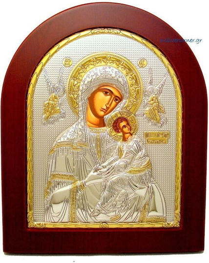 Silberne Heiligenikone Mutter Gottes Unbefleckt Goldene Dekoration