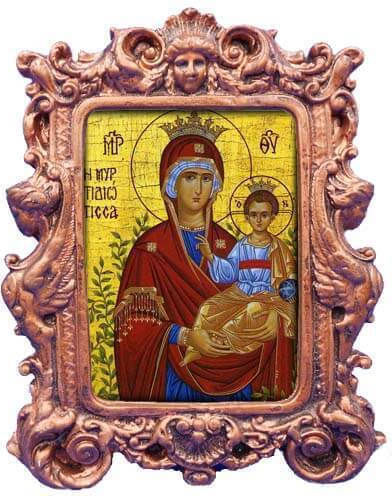 Holy Mary Myrtidiotissa Ceramic Gilded Baroque Frame 20cm