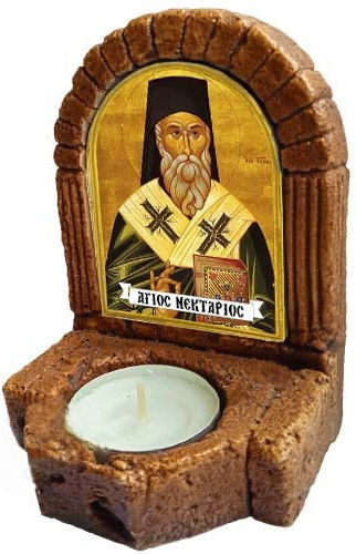 Saint Nektarios Icon – Ceramic Icon Stand Candle Holder 11cm