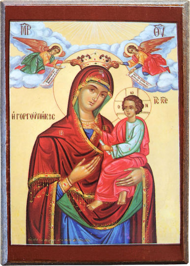 Holy Mary Christ Guide Gorgoipikous Angel Icon with Frame Category Paper Krn No 00 Dimensions 6.5cm X 9.5cm Wooden MDF S&k Byzantine Icons