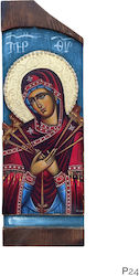 Icoană din Lemn Tehnică Mixtă Trunchi Natural 30,0 X 10,0cm Fecioara Maria Eptaspati R24