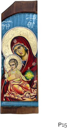 Wooden Saint Icon Mixed Technique Natural Trunk 30.0 x 10.0 cm Holy Mary Healing R15