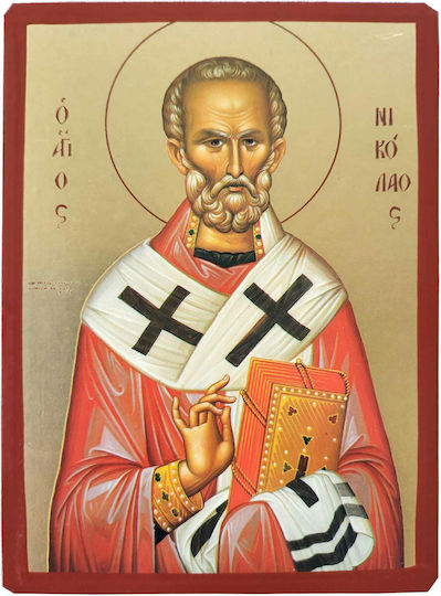 Saint Nicholas Archbishop of Myron Lykia Flat Paper Icon Category 0 Tal Dimensions 10.0cm X 14.0cm Wooden MDF S&k Byzantine Icons