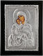 Heiligenikone "Panagia Tou Kykkou" Schwarzes Holz Überzug Blatt Silber 925 Code 106 30x40cm