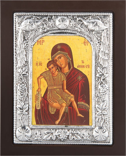 Saint Icon "Axion Esti" Black Wood Silver Leaf 925 Code 105 23x28cm