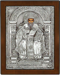 Icon Saint Spyridon Silver 925° 23 X 17 Cm