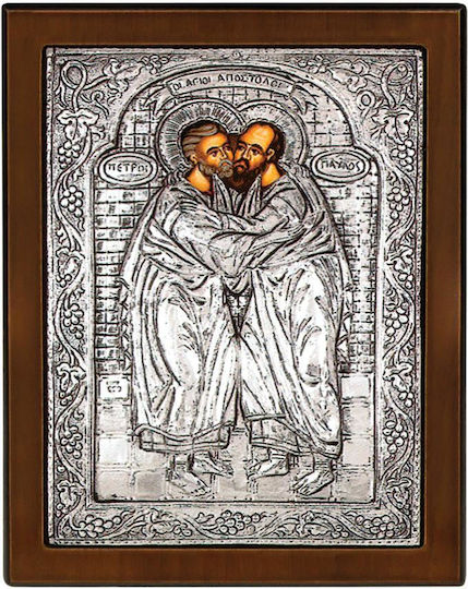 Icon Saints Apostles Peter & Paul Silver 925° 23 X 17 Cm