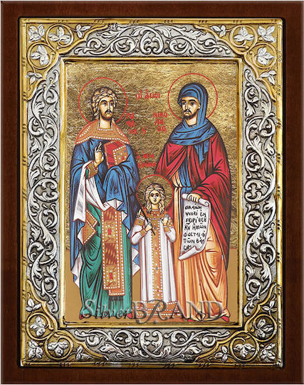Heiligenikone St. Raffael Heilige Irene St. Nikolaus Silberbild 26x20cm