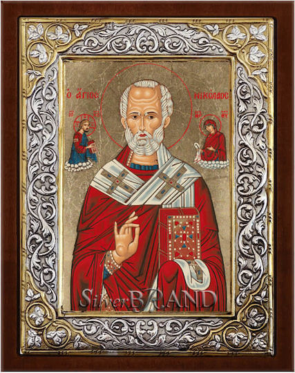 St. Nicholas Silver Icon Screen Print 26x20cm