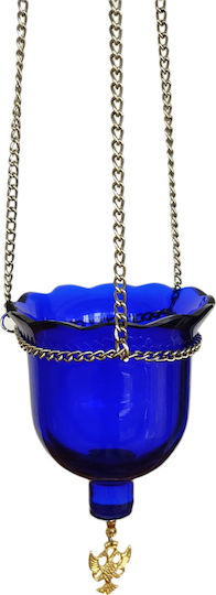Hängendes Vigilölampen aus Olivenöl Blau mit einer Größe von 13x11 cm inklusive Kette 65 cm Länge