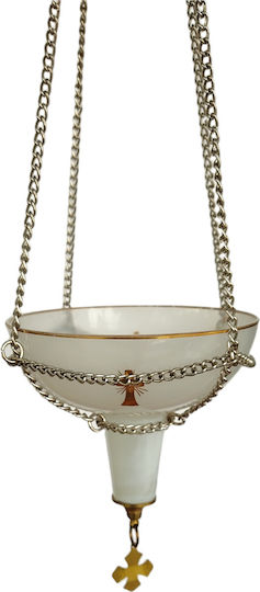 Vigil Oil Lamp Hanging Olive Oil White Colour Cup Size 11x14 cm With Chain 65 cm Length