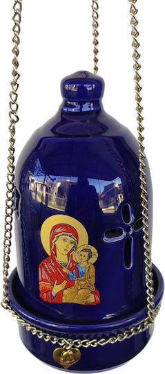 Vigilölampen Hängend Olivenöl Ton Keramik Panagia Herstellerfarbe Blau Maße 19x11 cm inklusive Kette 56 cm Länge