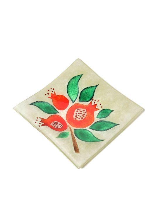 Platou Handmade Din Sticlă Kallisti ''Rodii Ecru'' 20x20