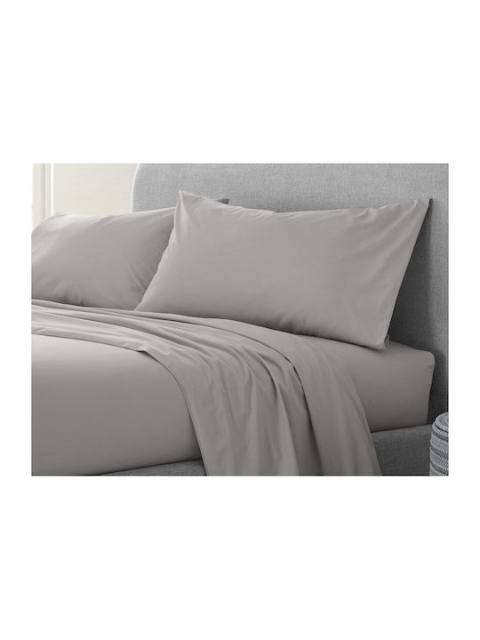 Double Fitted Bed Sheet Light Gray 100% Cotton Reactive Clove 160x200+30cm