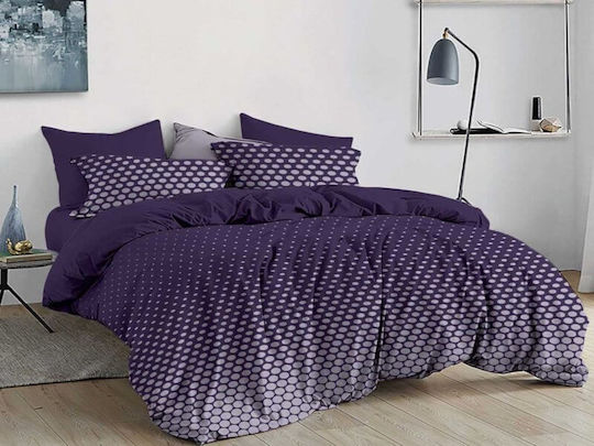 Set Double Bed Sheets Rubber Hugger Purple Dots 100% Cotton Carnation 160x200+30