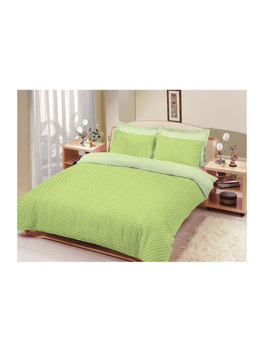 Single Duvet Cover Set Green Polka-Dot-Striped Carnation 160x240