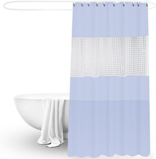 Shower Curtain 180x180cm Waterproof Plastic Eco-Friendly Transparent Blue In The Middle