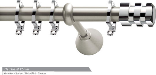 Curtain Pole Viometale Set Catrina Ø25 Nickel Matt-Chrome Square Ring 160cm Double Set by Rail 160 cm