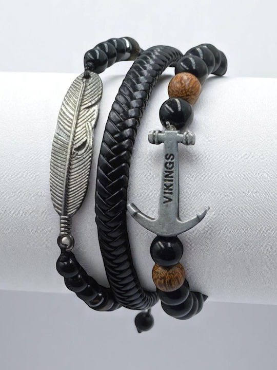 Herren Set Armbänder Makramee mit Design Verankerung aus Kabel mit Perlen