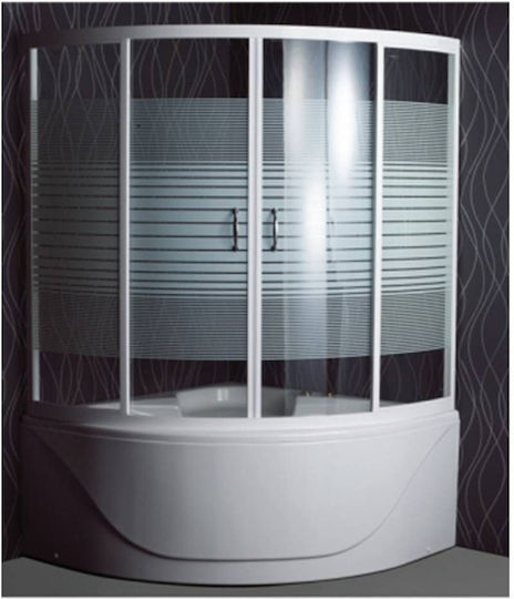 Sanitec A-915-130 Cabina De Duș Glisantă Din Sticlă Securizată Tempered Glass Alb Serigrafato Pentru Cada De Baie Venus