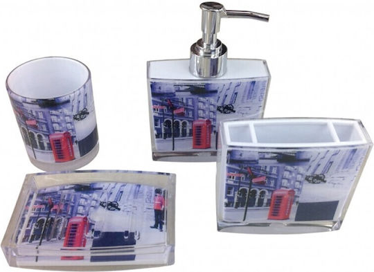 Set De Accesorii Pentru Baie Din Acril 4 Bucăți Dimensiuni Săpunieră 13x9x2,5cm Pahar 7x8cm Suport Pahar 10x3,5x10cm Dispenser 10x3x16cm