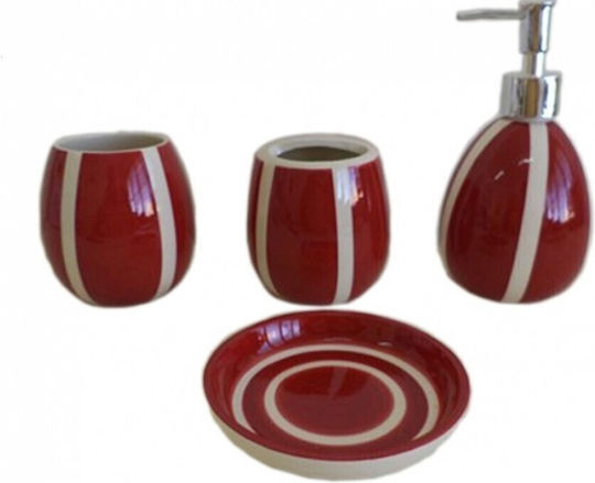 Set Ceramic De Accesorii Pentru Baie Cu 4 Piese Dimensiuni Săpunieră 12x6cm Pahar 6x10cm Suport Pahar 6x10cm Dispenser 6x18cm