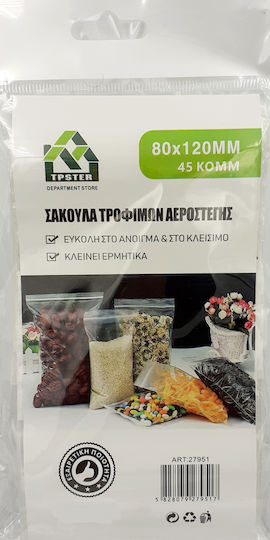 Transparent Zipper Airtight Bags Suitable for Food 45 Pieces 80mmx120mm Oem 27951 27951
